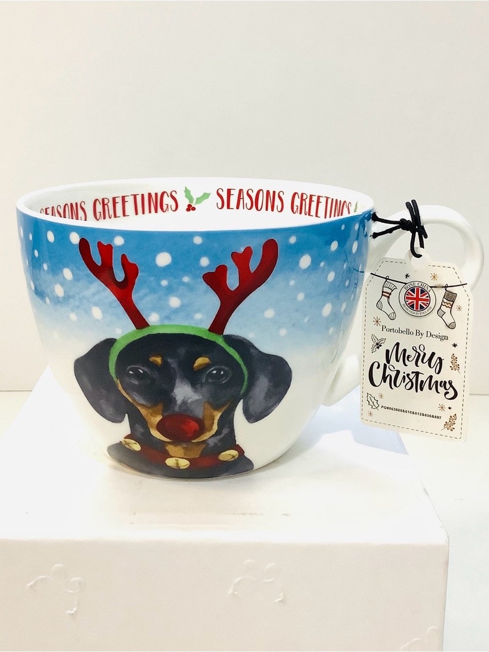 NEW Portobello by Design Bone China Christmas Dachshund Holiday Coffee Tea Mug